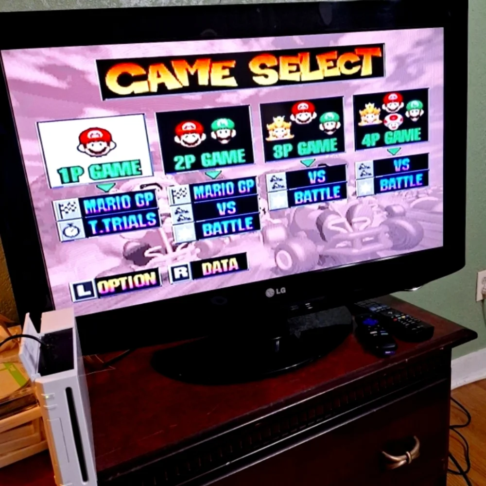 Nintendo Wii Console with White Console and Black TV Display